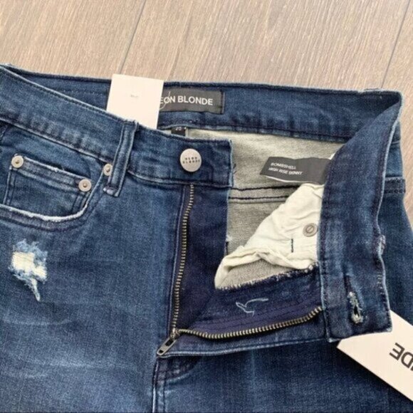 Free People NEON BLONDE High Rise Skinny Jeans Dark Wash Distressed Size 25 - Picture 10 of 15